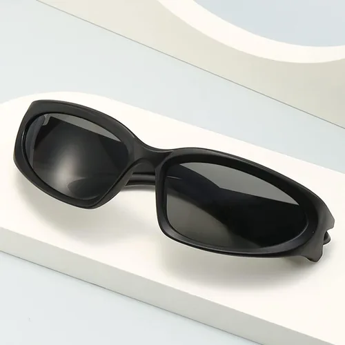 Vista 7 de Gafas de sol deportivas envolventes para hombres y mujeres, marco grueso ovalado de moda, de plástico ligero y duradero para exteriores UV400