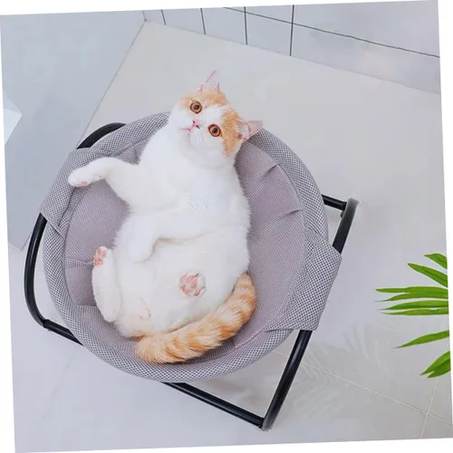 Vista 4 de Happyyami Hamaca elevada para gatos, marco resistente, transpirable para dormir cómodamente, tumbona interior para gatos y perros, muebles elegantes