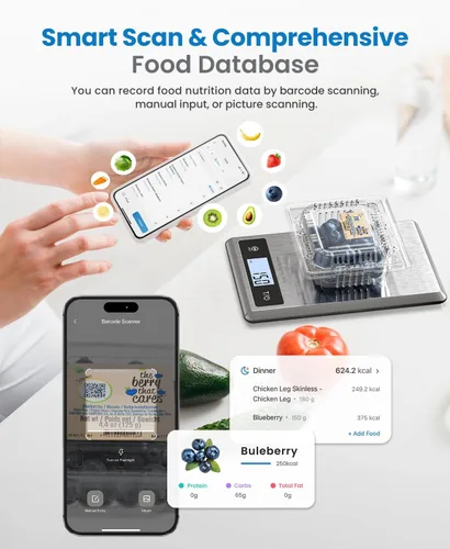 Vista 9 de RENPHO Báscula inteligente para peso corporal, báscula de grasa corporal para IMC, grasa corporal, masa muscular, báscula digital de alimentos