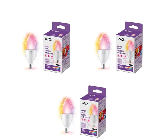 Vista 8 de WiZ Connected 40W B12 Smart Candle-shape - Base E12, a todo color, regulable, paquete de 1, para interiores, se conecta a Wi-Fi, controla la voz