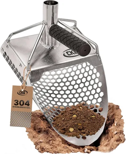 Vista 8 de CKG Cuchara de arena para detección de metales, cuchara de metal resistente, acero inoxidable 304, pala detector de metales con mango, detector