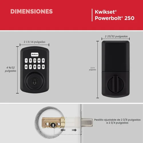 Vista 9 de Kwikset Powerbolt 250 - Cerradura electrónica de transición con teclado de 10 botones, color negro mate, con cómoda entrada sin llave, códigos