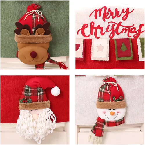 Vista 5 de Asodomo Juego de 3 fundas para silla de Navidad, diseño de muñeco de nieve, alce, para cocina, vacaciones, festivales, fiestas, decoración del hogar
