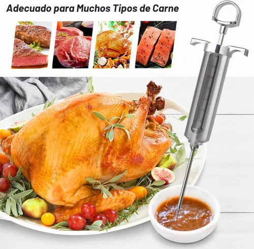 Vista 6 de Ofargo Kit de inyector de carne para ahumador con 3 agujas de jeringa inyectoras de barbacoa sabor marinada, adobos inyectores para carnes, pavo