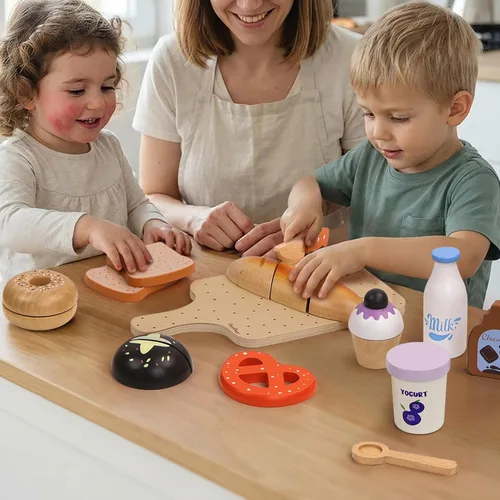 Vista 5 de PairPear Comida de madera para la cocina de los niños, juego de simulación