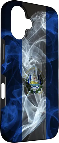 Vista 3 de iPhone 16 Smoky El Salvador Flag - Funda de orgullo salvadoreño estilo humo