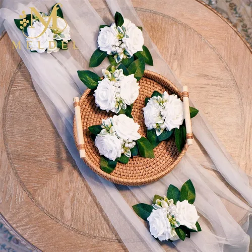 Vista 3 de Boutonnieres blancos marfil para hombres, 6 piezas, rosas 6 piezas Boutonnieres blanco #2
