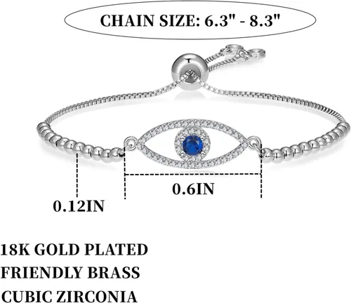 Vista 23 de Evil Eye Bracelets Hamsa Bracelet - 18K Gold Plated Adjustable Eye of Protection Bracelet Silver Evil Eye Amulet ojo Bracelet Gold Evil Eye Jewelry