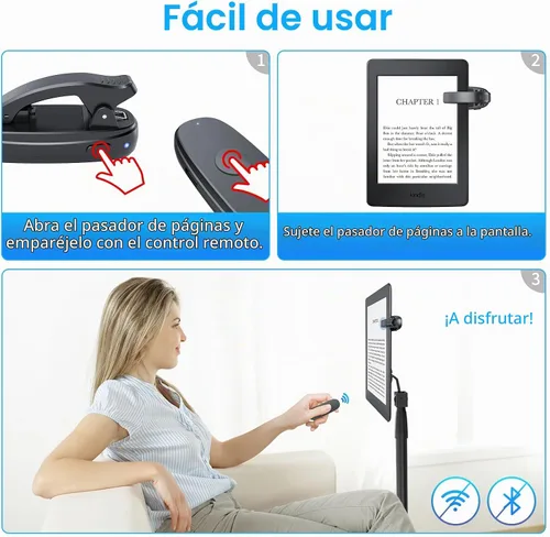 Vista 4 de Mando a distancia para Kindle Page Turner con 1 clip y estuche de almacenamiento, color negro Recargable tipo C, funciona con Kindle Paperwhite