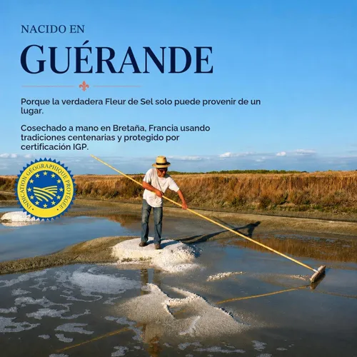 Vista 8 de Gourmanity Fleur De Sel De Guerande, 4.4 onzas de sal francesa cosechada a mano Fleur De Sel sal marina francesa, flor de Sol sal marina de Francia