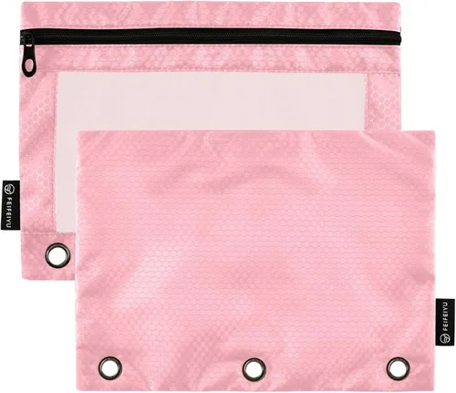 Vista 20 de Estuche naranja para carpeta de 3 anillas, paquete de 2 bolsas para lápices con ventana transparente con cremallera y ojales reforzados, estuche