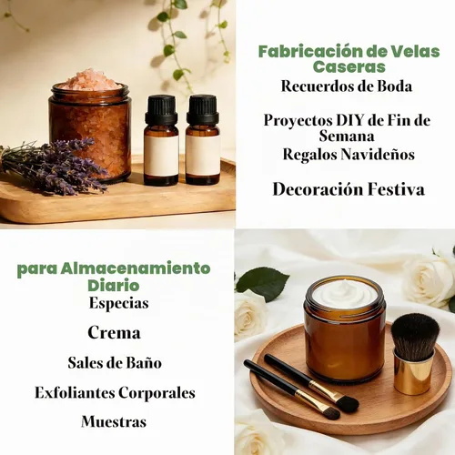 Vista 5 de Paquete de 12 tarros de vela de vidrio ámbar de 8 onzas con tapas de metal negras, tarros de vidrio vacíos con tapas herméticas para hacer velas