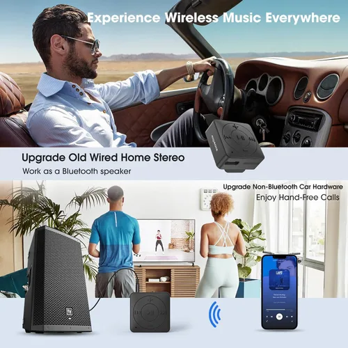 Vista 8 de MIPEACE Adaptador Bluetooth para auriculares, receptor Bluetooth auxiliar de 0.138 in con Bluetooth 5.3, llamadas manos libres, micrófono integrado