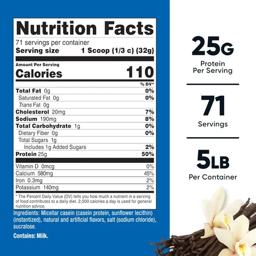 Vista 2 de Nutricost Proteína Caseína en polvo 5lb (vainilla)
