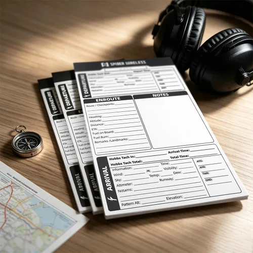 Vista 6 de Bloc de notas VFR para rodillera piloto - Paquete de 3 (50 páginas) Equipo