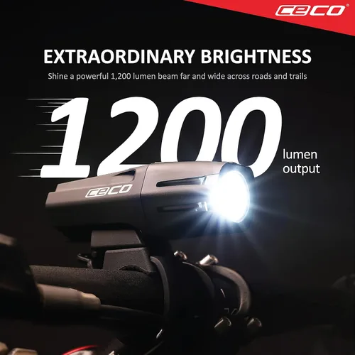 Vista 8 de CECO -Estados Unidos: Luz de bicicleta recargable USB de 1.200 lúmenes - Resistente y duradera IP67 impermeable y resistente a los impactos FL-1