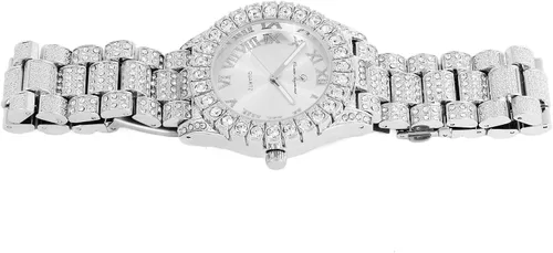 Vista 6 de Reloj de mujer con bisel grande de rocas, esfera de color con números romanos, totalmente cubierto en cristales - ST10327LA