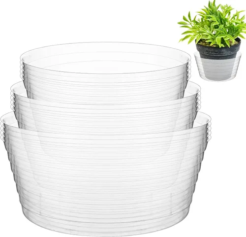 Vista 8 de Hoolerry Platillo de plástico transparente para plantas, bandeja de goteo profunda gruesa para macetas, bandejas de goteo profundo para el hogar
