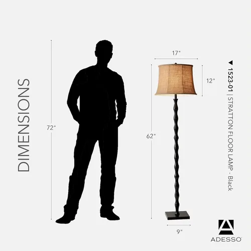 Vista 2 de Adesso 1521-01 Stratton - Lámpara de piso, 1523-01, 150watts, 120.00 volts Stratton 150W Floor Lamp with Rotary Switch for Bedroom, Living Room