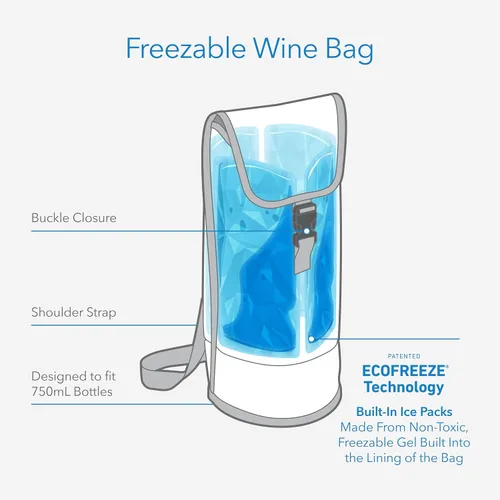 Vista 3 de PackIt Bolsa de vino congelable, se adapta a una botella de 25.4 fl oz, color negro Built-in ice packs, EcoFreeze+ Technology, Adjustable shoulder