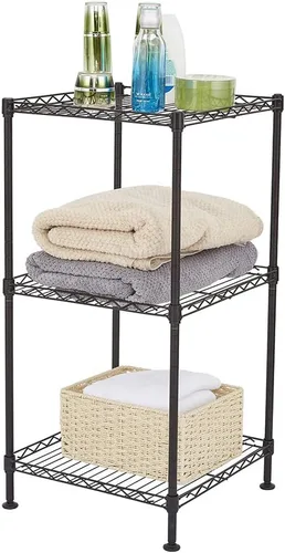 Vista 4 de Lykos Estante de almacenamiento de acero al carbono intercambiable para montaje en el suelo, estante de alambre ajustable, estante de metal, Negro