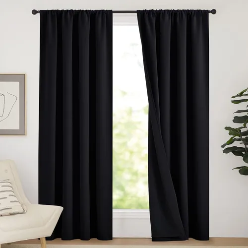 Vista 48 de NICETOWN Biscotti Beige 100% Cortinas opacas de 45" de largo para cocina, bolsillo con varilla para sótano completamente opaco, cortinas térmicas