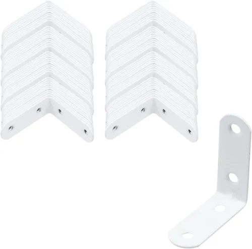 Vista 10 de Coshar 20 soportes de hierro en L para juntas de ángulo recto, soportes resistentes para estantes flotantes, mesa de madera, color blanco