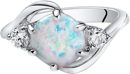 Vista 3 de Anillo de ópalo creado, plata esterlina con 3 gemas, 1.75 quilates, tamaños 5 a 9.
