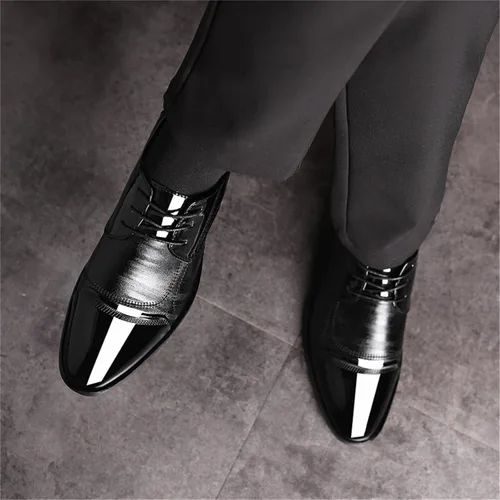 Vista 7 de Zapatos de vestir para hombre, zapatos Oxford formales puntiagudos con cordones, zapatos de esmoquin de negocios