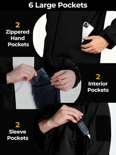 Vista 5 de Chaqueta impermeable de softshell para hombre, resistente al viento con forro polar para invierno con capucha, ligera y cálida