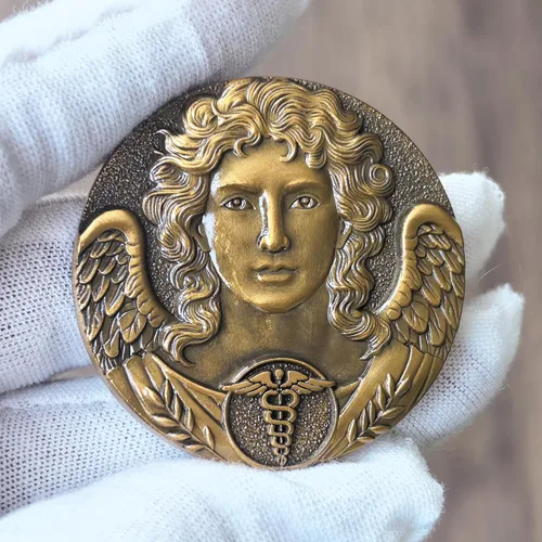 Vista 3 de Moneda de desafío Arcángel Rafael – Ficha curativa de aleación de zinc de 1.57 pulgadas con oración inspiradora para fortaleza y paz, para salud