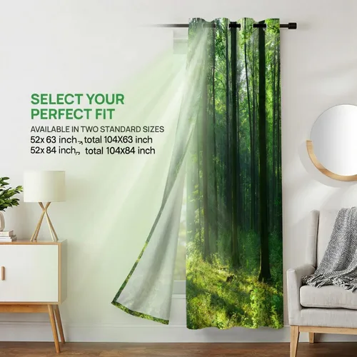 Vista 8 de Cortinas de bosque, cortinas opacas de árboles verdes, cortinas de tratamiento de ventanas de bosque para sala de estar, dormitorio, hotel, 2
