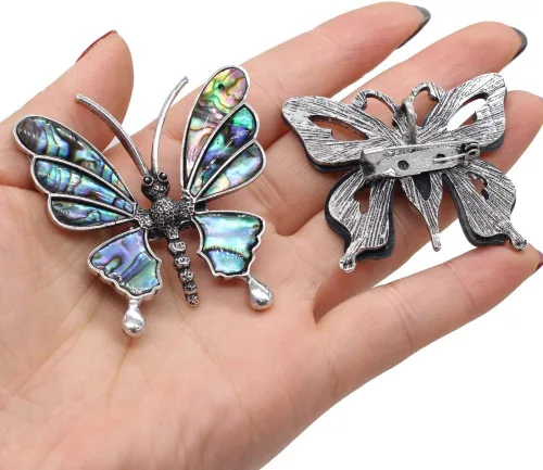 Vista 4 de Colgante y broche de concha de abulón natural, con piedras preciosas de mariposa, concha de abulón, broche de concha para bricolaje, collares