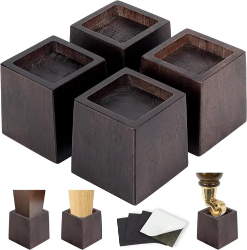 Vista 8 de Elevadores de cama de madera de 3 pulgadas de alta resistencia – Paquete de 4 elevadores de muebles de madera para cama, sofá y mesa, soporte