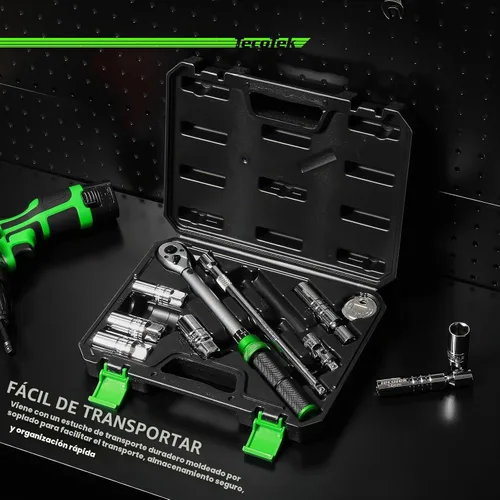 Vista 8 de TecoTek juego de 11 piezas de enchufes de bujía de 3/8" con llave de torque de clic, separador de bujías, junta universal, barra de extensión