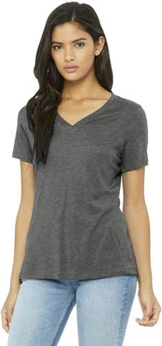 Vista 5 de Bella Canvas Camiseta relajada con cuello en V peinada para mujer, Mezcla triple, púrpura
