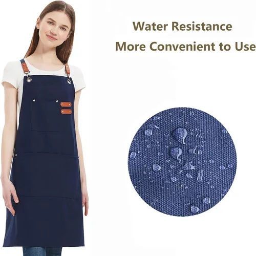 Vista 2 de AFUN Delantales de chef para mujeres y hombres con bolsillos grandes, delantal de trabajo repelente al agua de lona de algodón, talla M a XXL