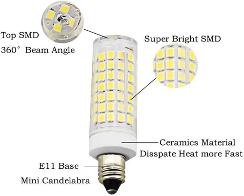 Vista 3 de Bombillas LED E11 completamente nuevas, 7 vatios, reemplazo de bombillas halógenas de 75W 100W, 720 lúmenes, blanco cálido 3000K JD T3 / T4 E11 mini