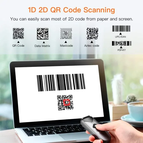 Vista 4 de Eyoyo Mini 2D QR 1D Bluetooth escáner de código de barras y escáner de código QR Bluetooth, clip trasero inalámbrico 2D