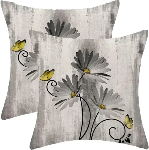 Vista 20 de Juego de 2 fundas de almohada florales de color salvia de 16 x 16 pulgadas, fundas de almohada decorativas con flores de margarita y mariposas