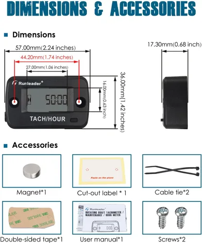 Vista 8 de RL-HM019C - Medidor magnético de pastilla/hora Rotating Shaft, IP68 Waterproof LCD Maintenance Reminder for Pressure Washer, Air Compressor, PTO