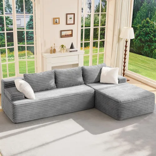 Vista 29 de Hobestluk - Sofá modular sin hueso, sofá seccional en forma de L 96" Right Facing Chaise Black,Memory Foam,Removable Cover,Non-slip Bottom,No
