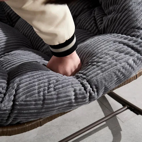 Vista 6 de Mecedora para patio al aire libre, cómoda mecedora de mimbre con cojín acolchado, salón de ratán de gran tamaño con marco sólido, moderna silla
