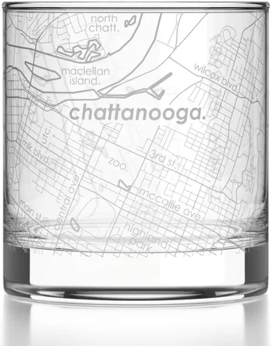 Vista 102 de Well Told Vaso de rocas grabado con mapa de Akron, Ohio, cristalería estilo antiguo (325ml, transparente) Vaso de bourbon grabado, regalos