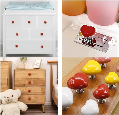 Vista 2 de Love Heart - Botón de inodoro con forma de corazón, botón de repuesto para inodoro, sin necesidad de perforar agujeros, pomos de cajón, decoración