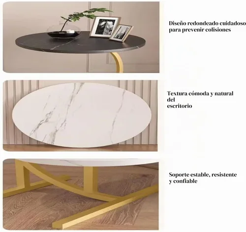 Vista 6 de Mesa auxiliar pequeña en forma de C con textura de mármol redonda de 2 capas, mesa auxiliar para sofá, mesita de noche para sala de estar, cocina
