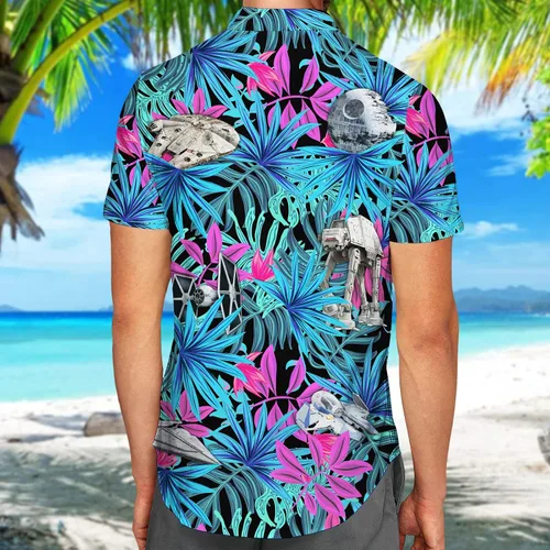 Vista 4 de 99TIMORO Star Movie - Camisa hawaiana de manga corta para hombre, diseño de película de guerra espacial, para verano, playa, para hombres y mujeres