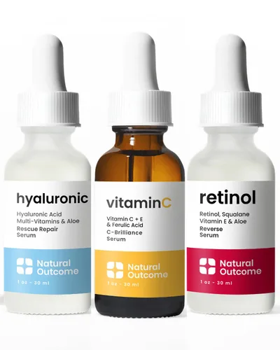 Vista 7 de Natural Outcome Ácido hialurónico, suero facial de vitamina C y suero facial de retinol, suero facial antienvejecimiento nocturno y día, juego