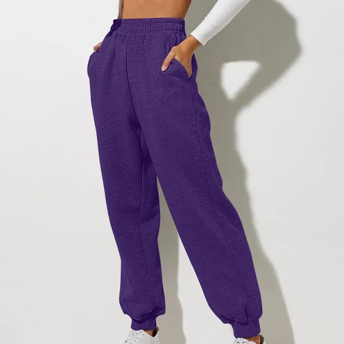 Vista 2 de Pantalones deportivos de cintura alta con bolsillo para mujer, pantalones largos casuales de ajuste relajado, pantalones deportivos holgados de moda