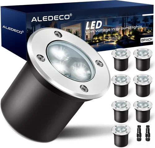 Vista 12 de Paquete de 4 luces LED de bajo voltaje de 3 W y 12 V, luz LED de paisaje impermeable IP67 luces de camino para exteriores, focos de árboles